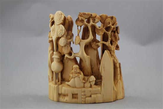 A Chinese mammoth ivory carving of Luohan, 14cm.